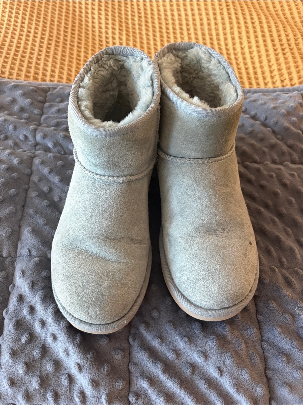 UGG Short Suede Shearling Lined Ankle Boots in Light Blue